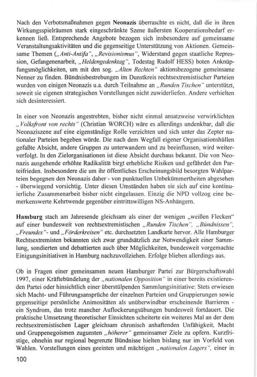 Seite 100 des Verfassungsschutzbericht 1996 Hamburg