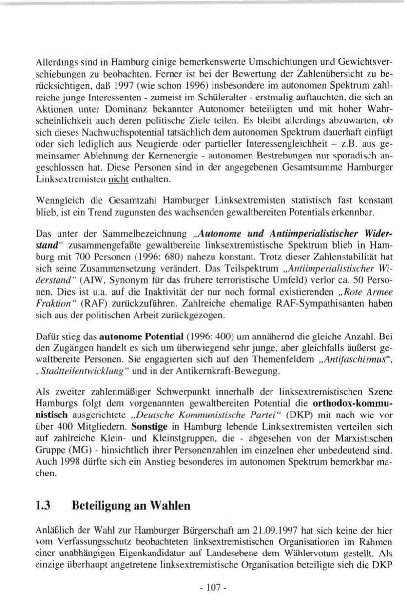 Seite 107 des Verfassungsschutzbericht 1997 Hamburg