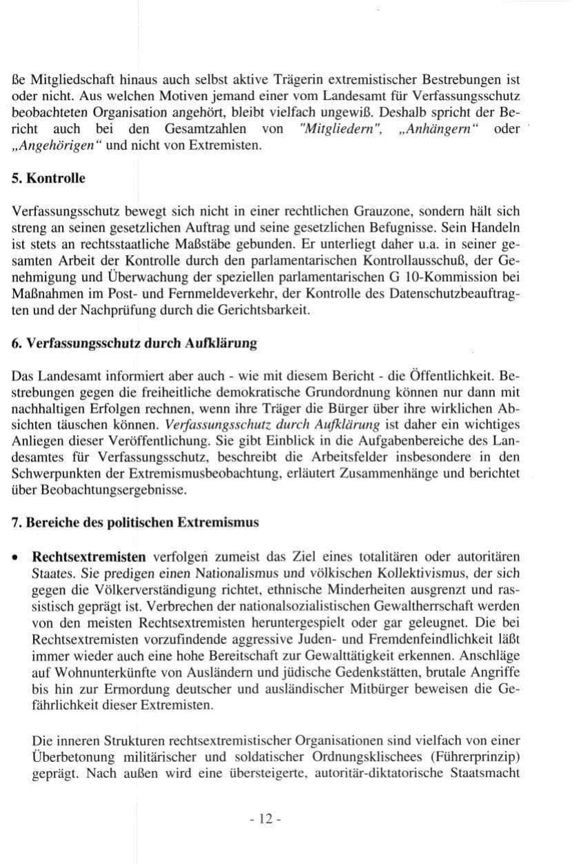 Seite 12 des Verfassungsschutzbericht 1997 Hamburg