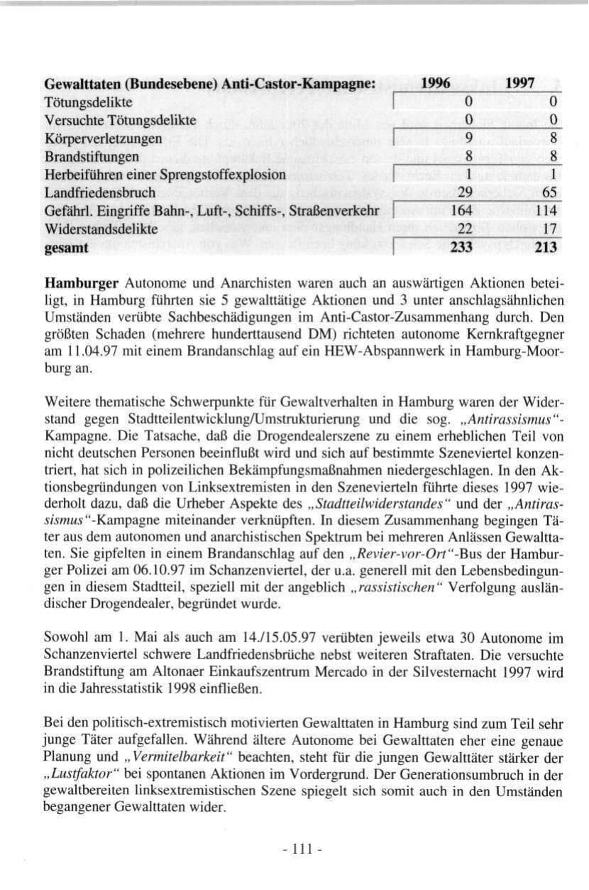 Seite 111 des Verfassungsschutzbericht 1997 Hamburg