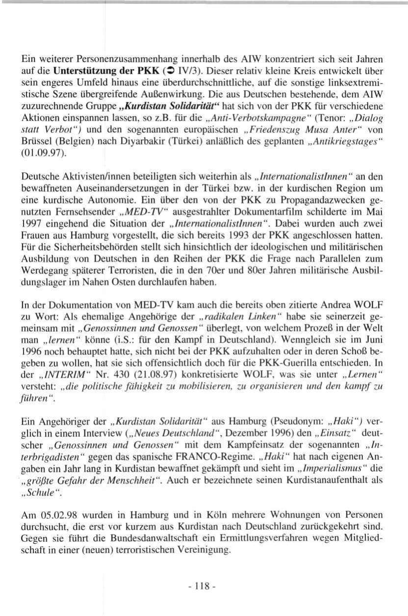 Seite 118 des Verfassungsschutzbericht 1997 Hamburg