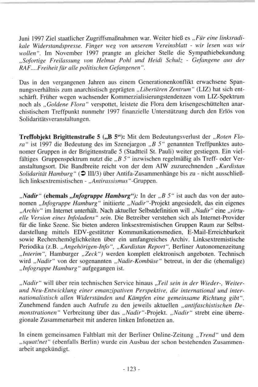 Seite 123 des Verfassungsschutzbericht 1997 Hamburg