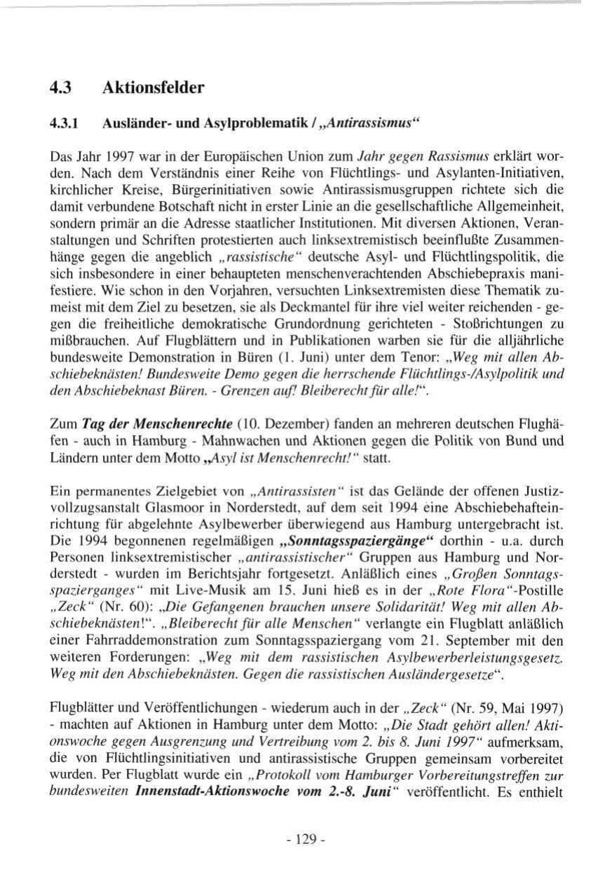 Seite 129 des Verfassungsschutzbericht 1997 Hamburg