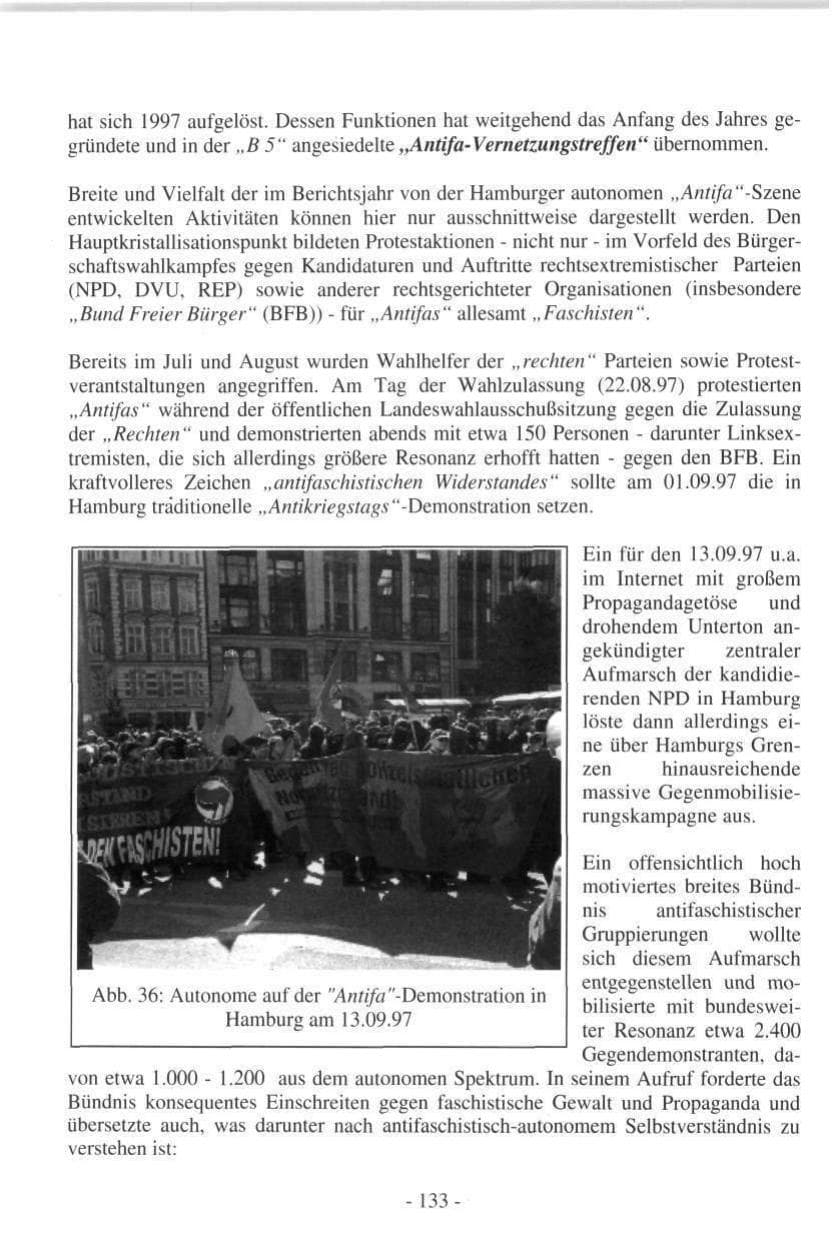 Seite 133 des Verfassungsschutzbericht 1997 Hamburg