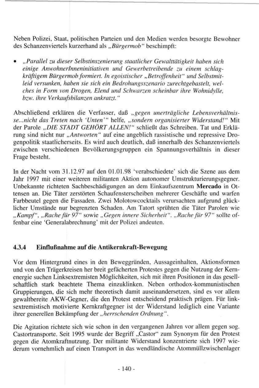 Seite 140 des Verfassungsschutzbericht 1997 Hamburg