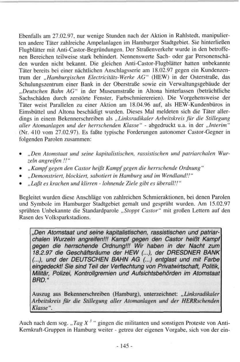 Seite 145 des Verfassungsschutzbericht 1997 Hamburg