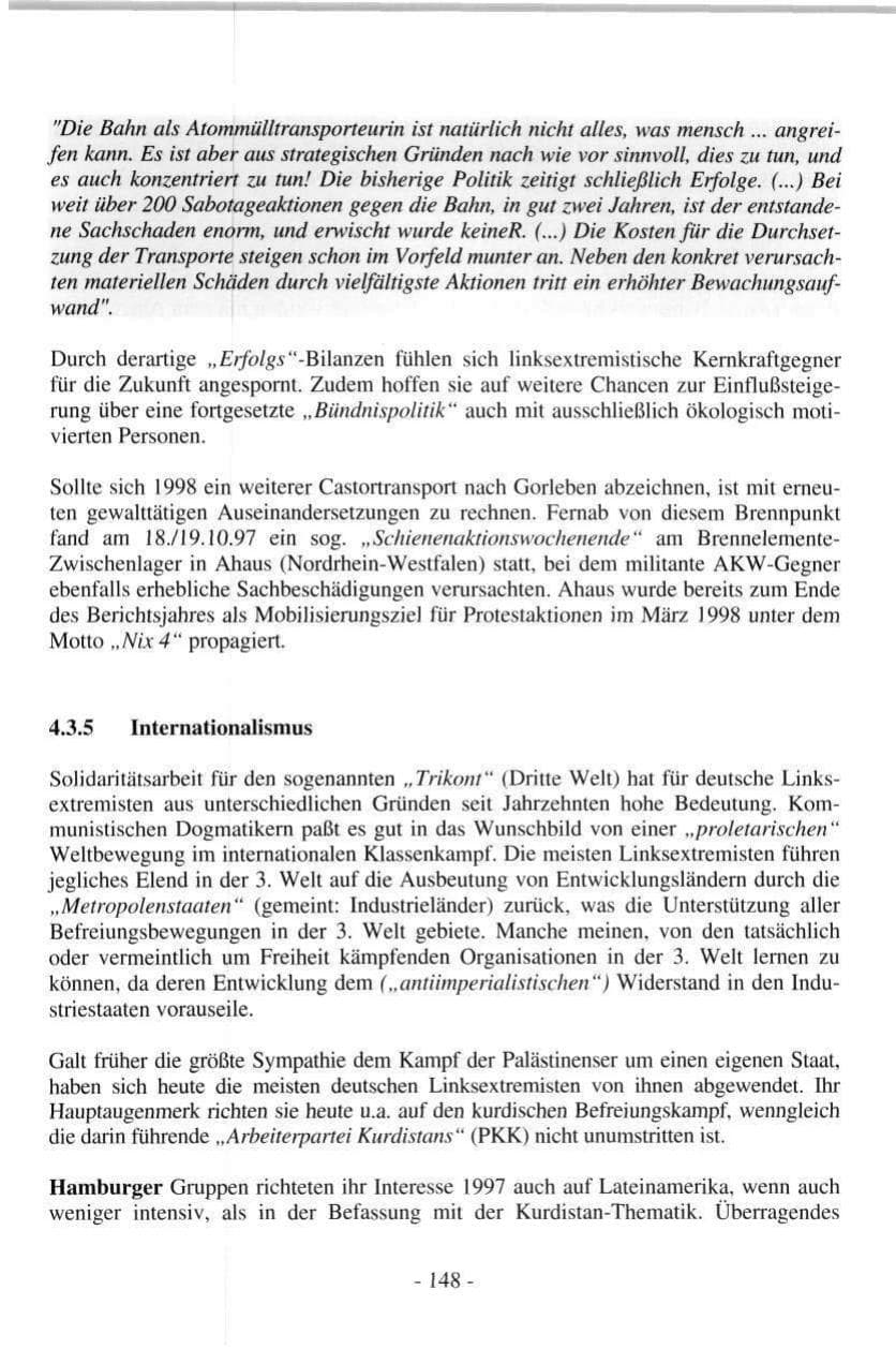 Seite 148 des Verfassungsschutzbericht 1997 Hamburg