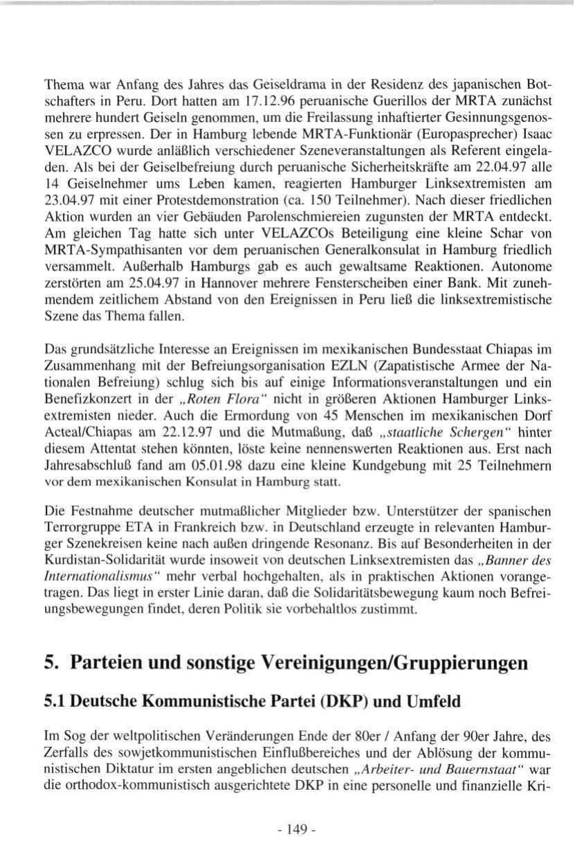 Seite 149 des Verfassungsschutzbericht 1997 Hamburg