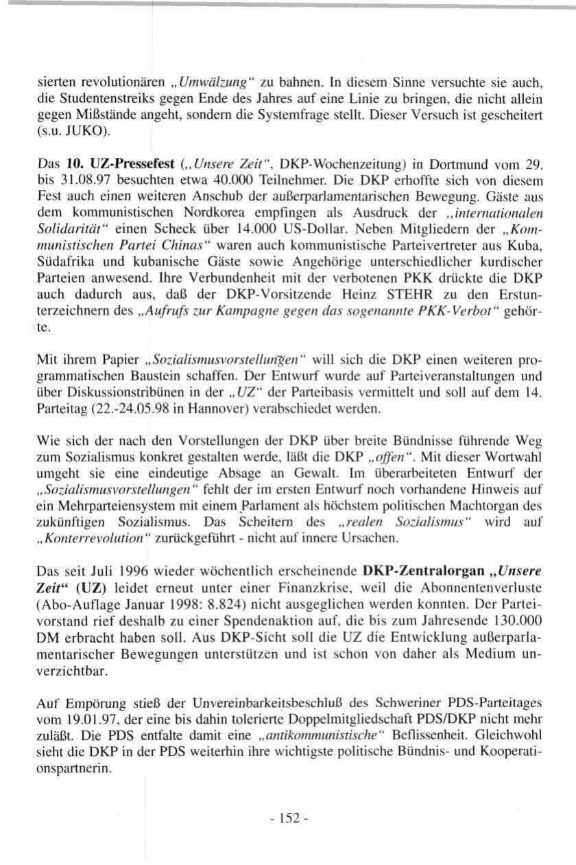 Seite 152 des Verfassungsschutzbericht 1997 Hamburg