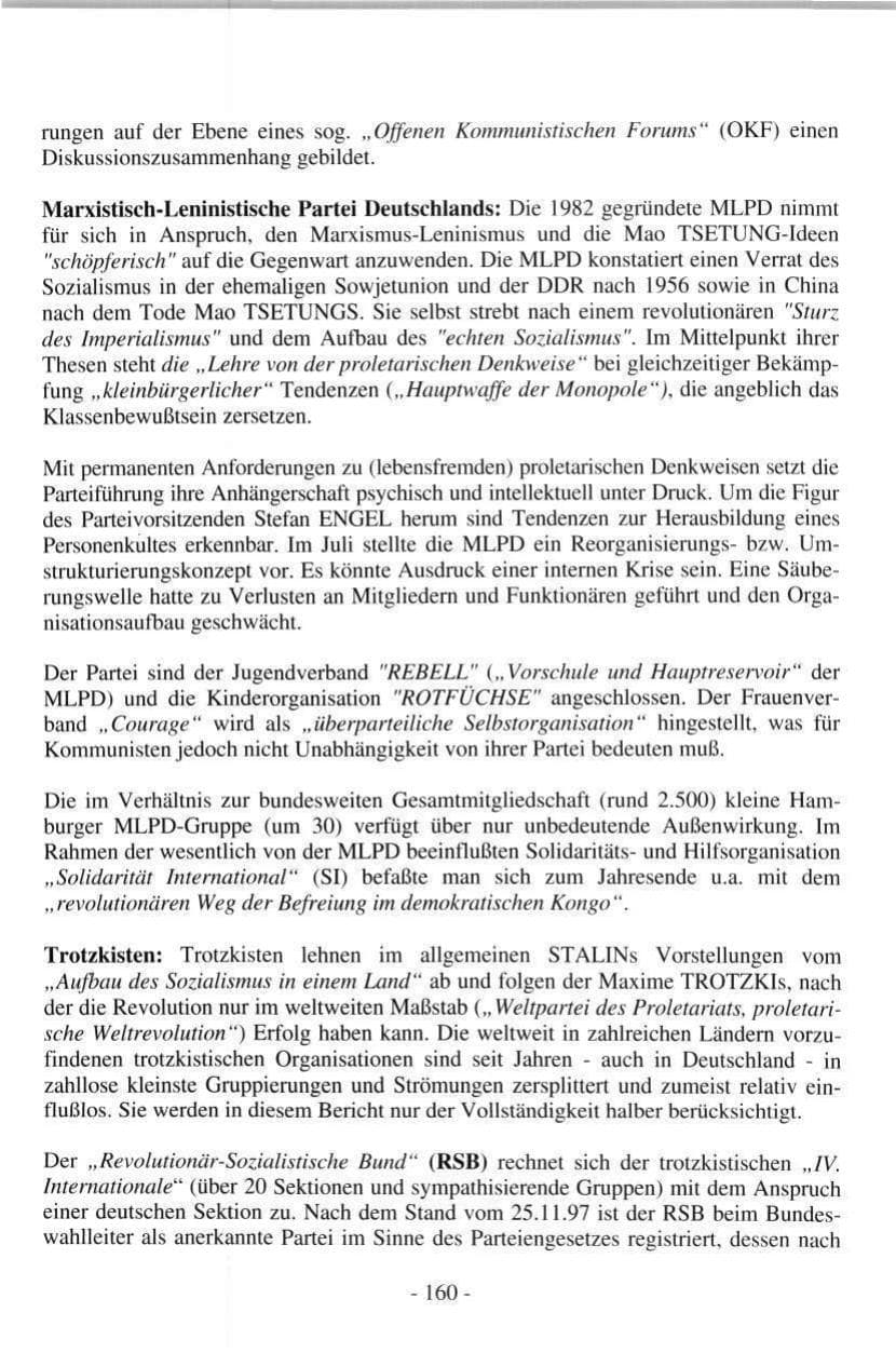 Seite 160 des Verfassungsschutzbericht 1997 Hamburg