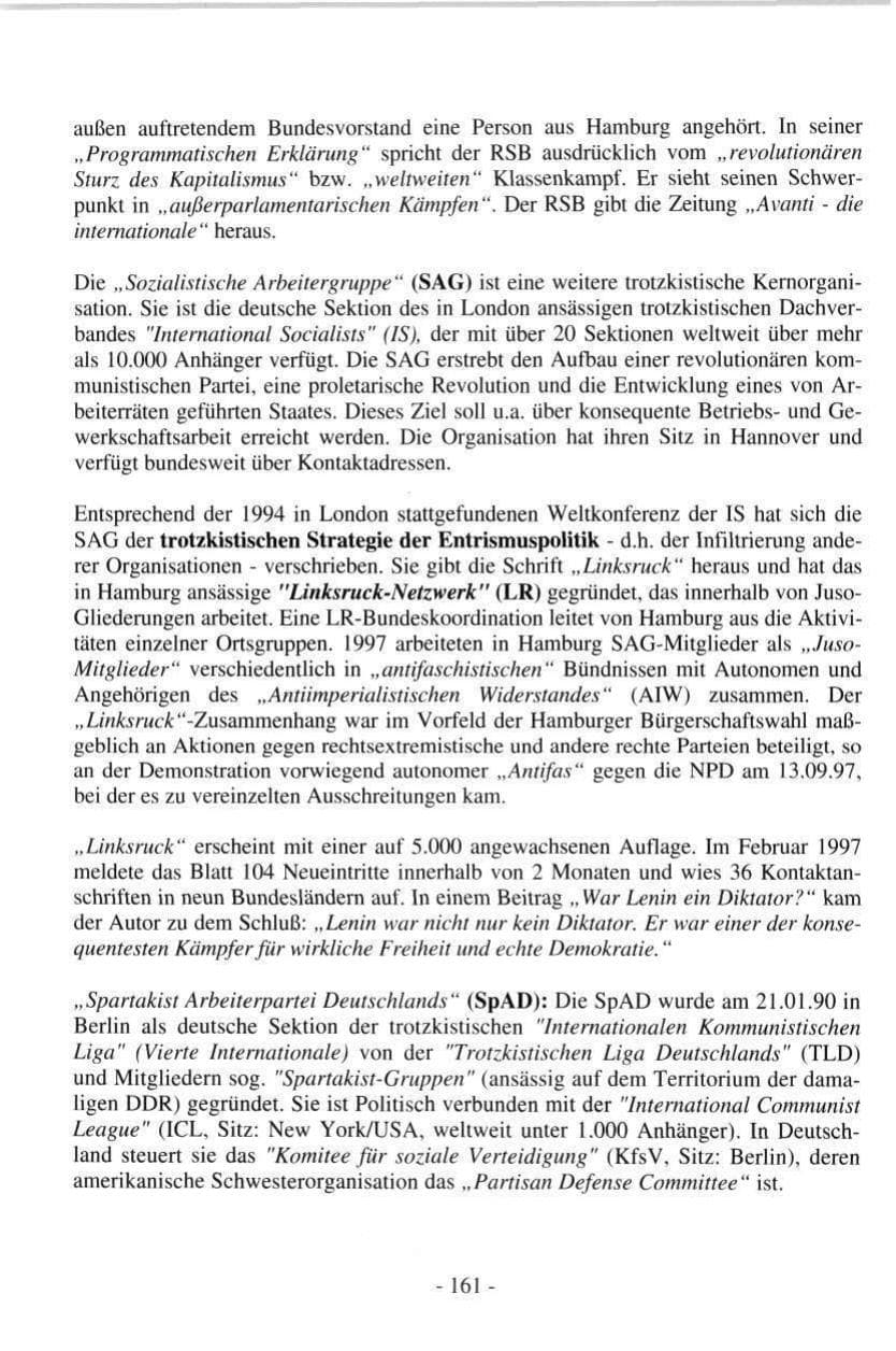 Seite 161 des Verfassungsschutzbericht 1997 Hamburg