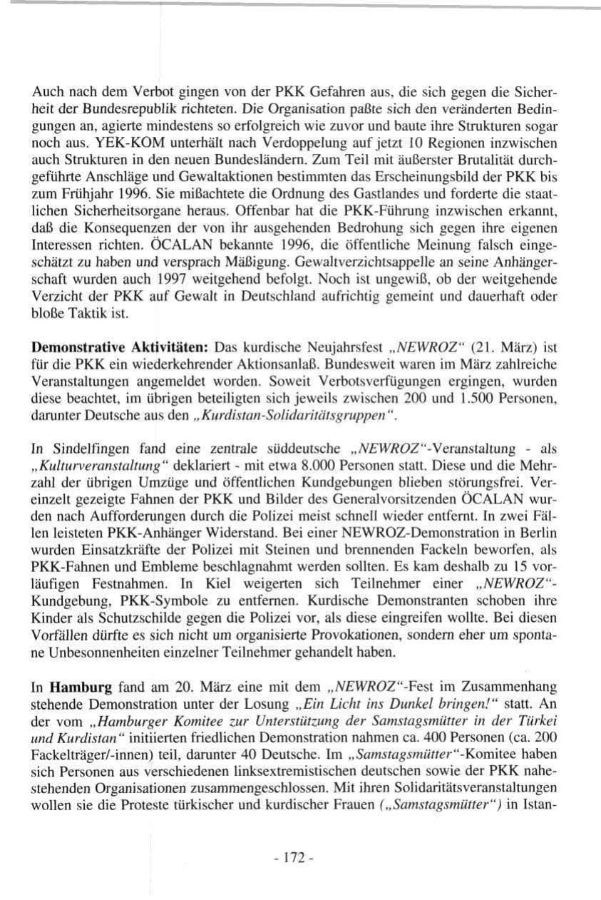Seite 172 des Verfassungsschutzbericht 1997 Hamburg