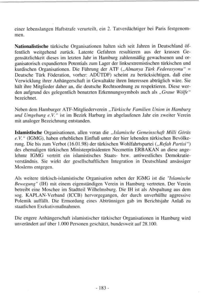 Seite 183 des Verfassungsschutzbericht 1997 Hamburg