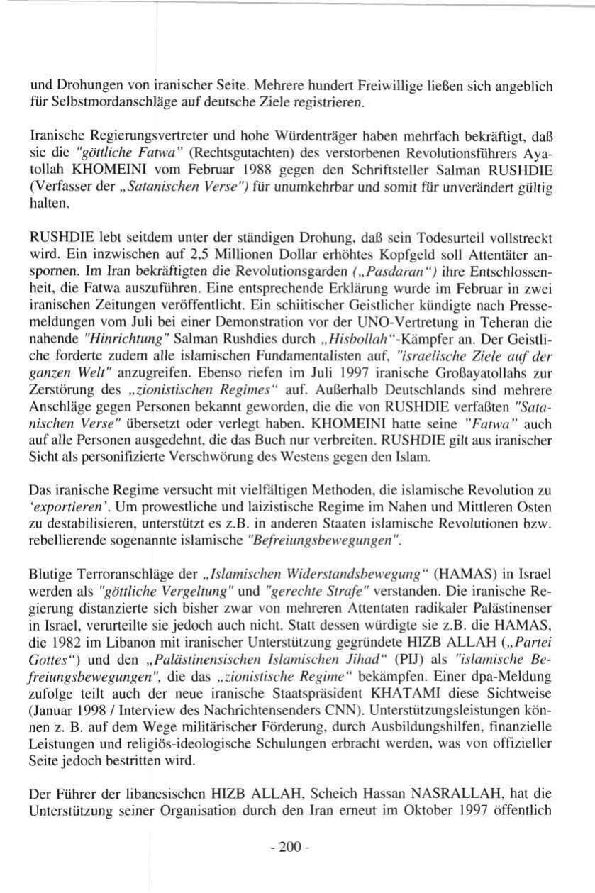 Seite 198 des Verfassungsschutzbericht 1997 Hamburg