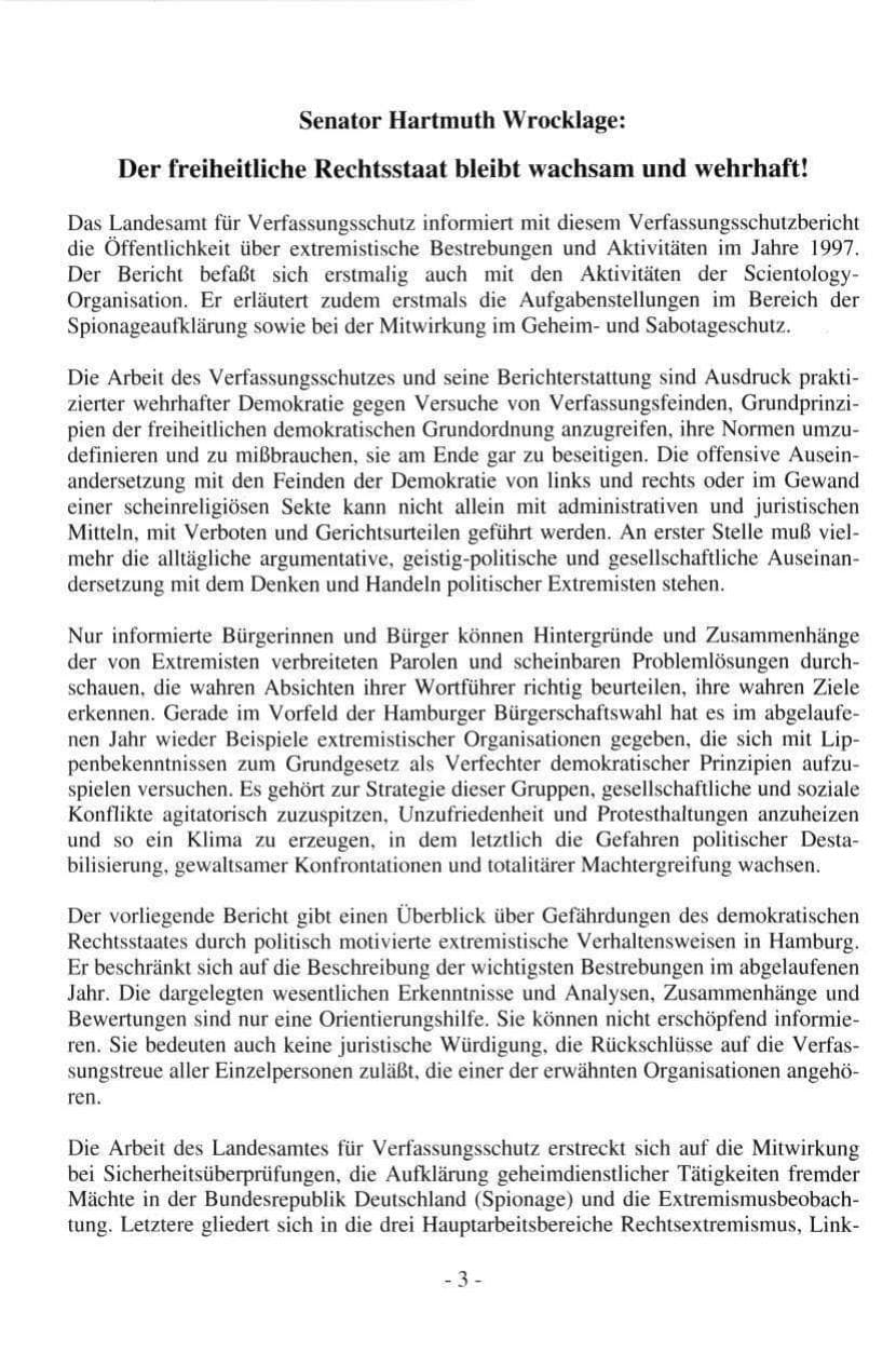 Seite 3 des Verfassungsschutzbericht 1997 Hamburg