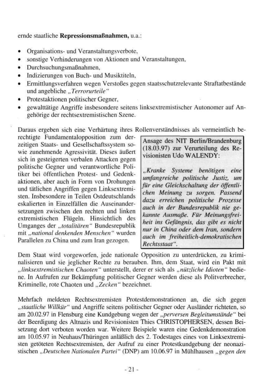Seite 21 des Verfassungsschutzbericht 1997 Hamburg