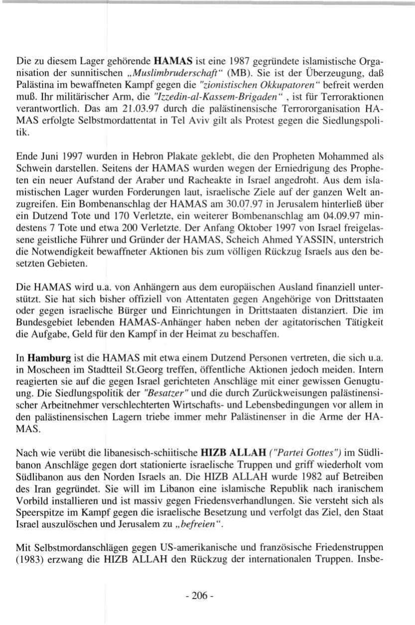 Seite 204 des Verfassungsschutzbericht 1997 Hamburg