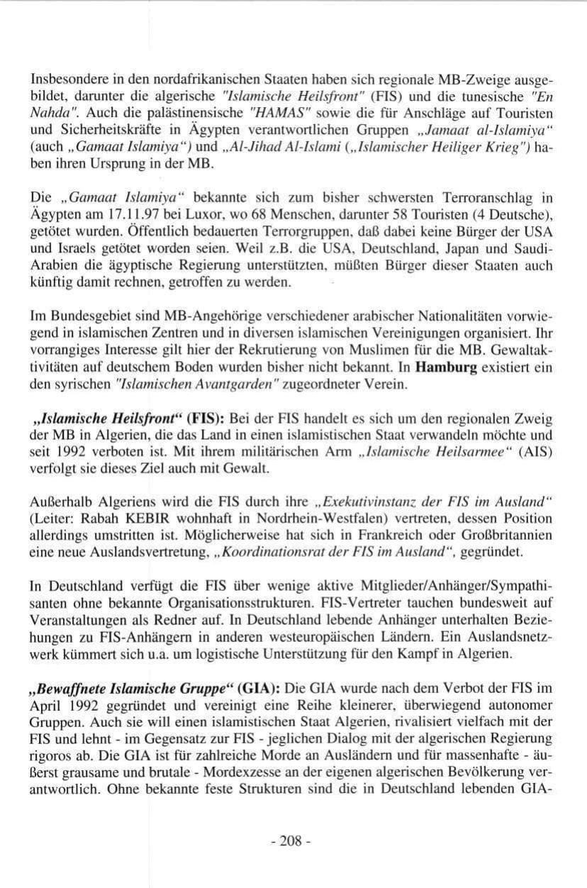 Seite 206 des Verfassungsschutzbericht 1997 Hamburg
