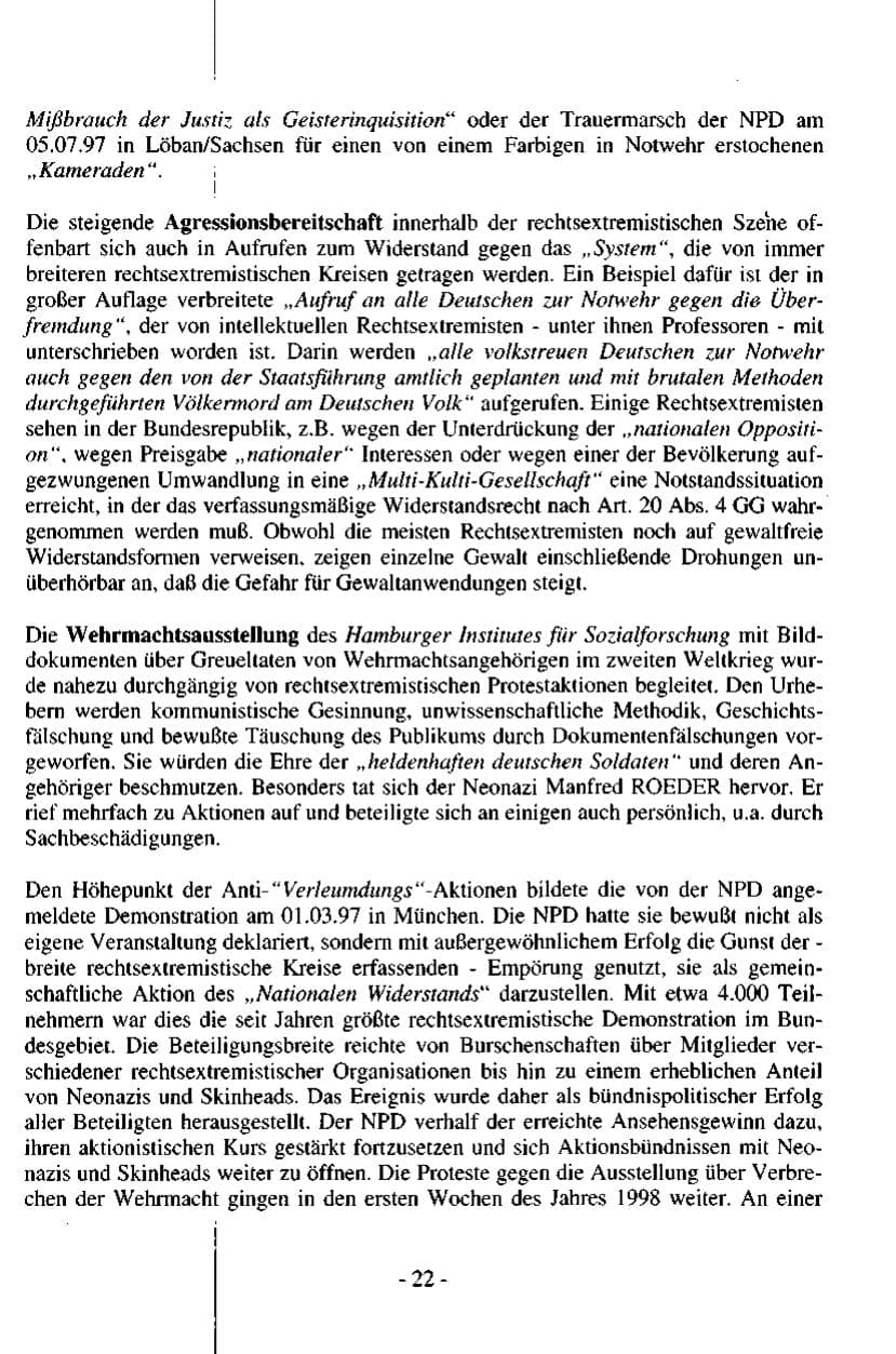 Seite 22 des Verfassungsschutzbericht 1997 Hamburg