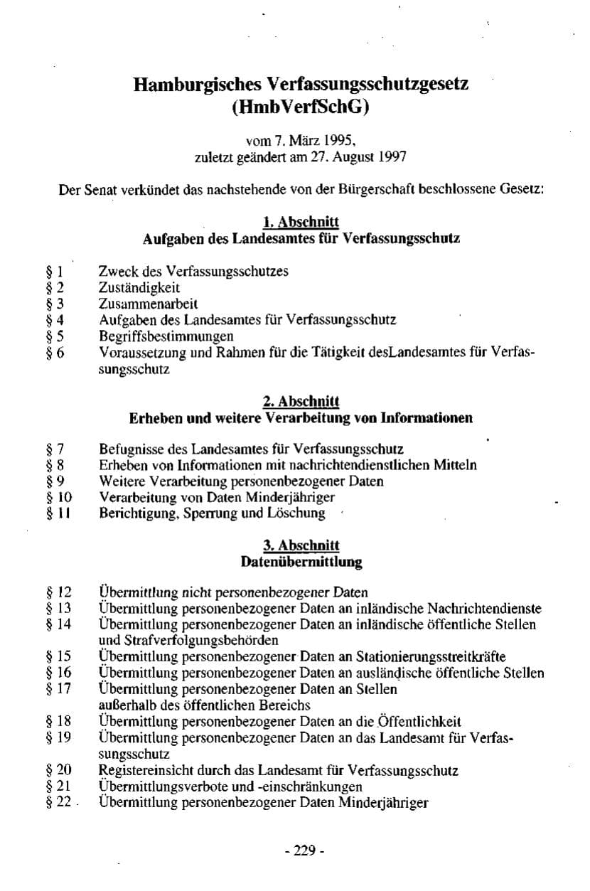 Seite 229 des Verfassungsschutzbericht 1997 Hamburg