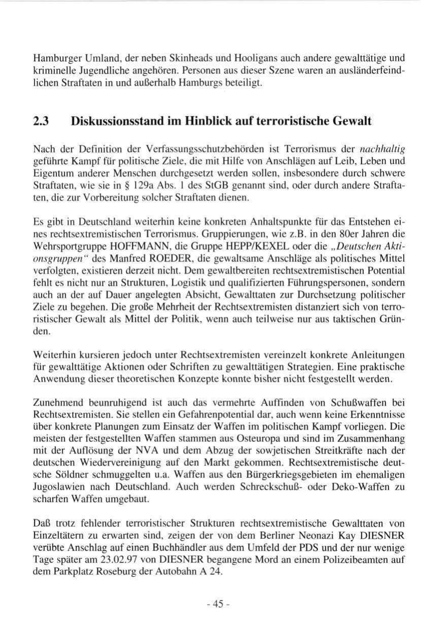 Seite 45 des Verfassungsschutzbericht 1997 Hamburg