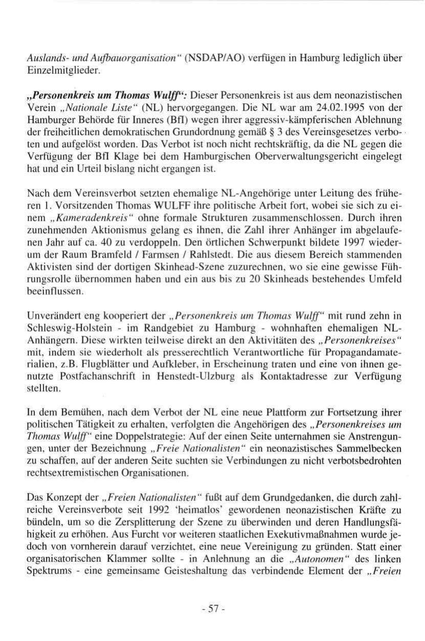 Seite 57 des Verfassungsschutzbericht 1997 Hamburg