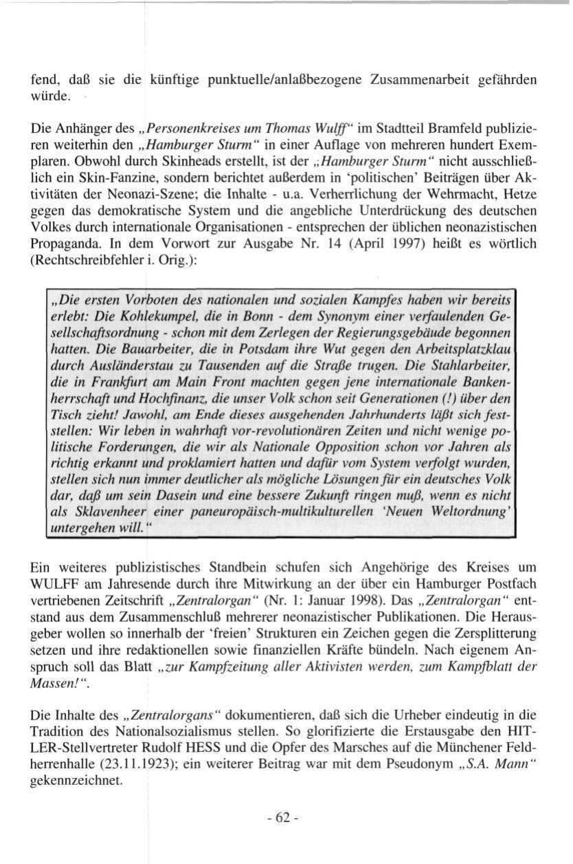Seite 62 des Verfassungsschutzbericht 1997 Hamburg