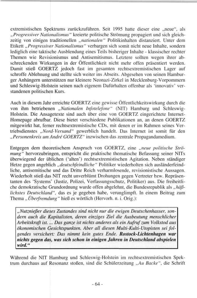 Seite 64 des Verfassungsschutzbericht 1997 Hamburg