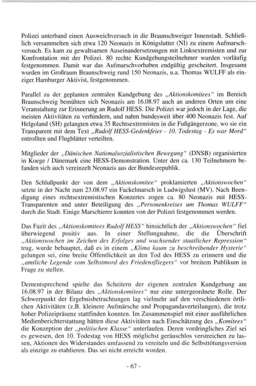 Seite 67 des Verfassungsschutzbericht 1997 Hamburg