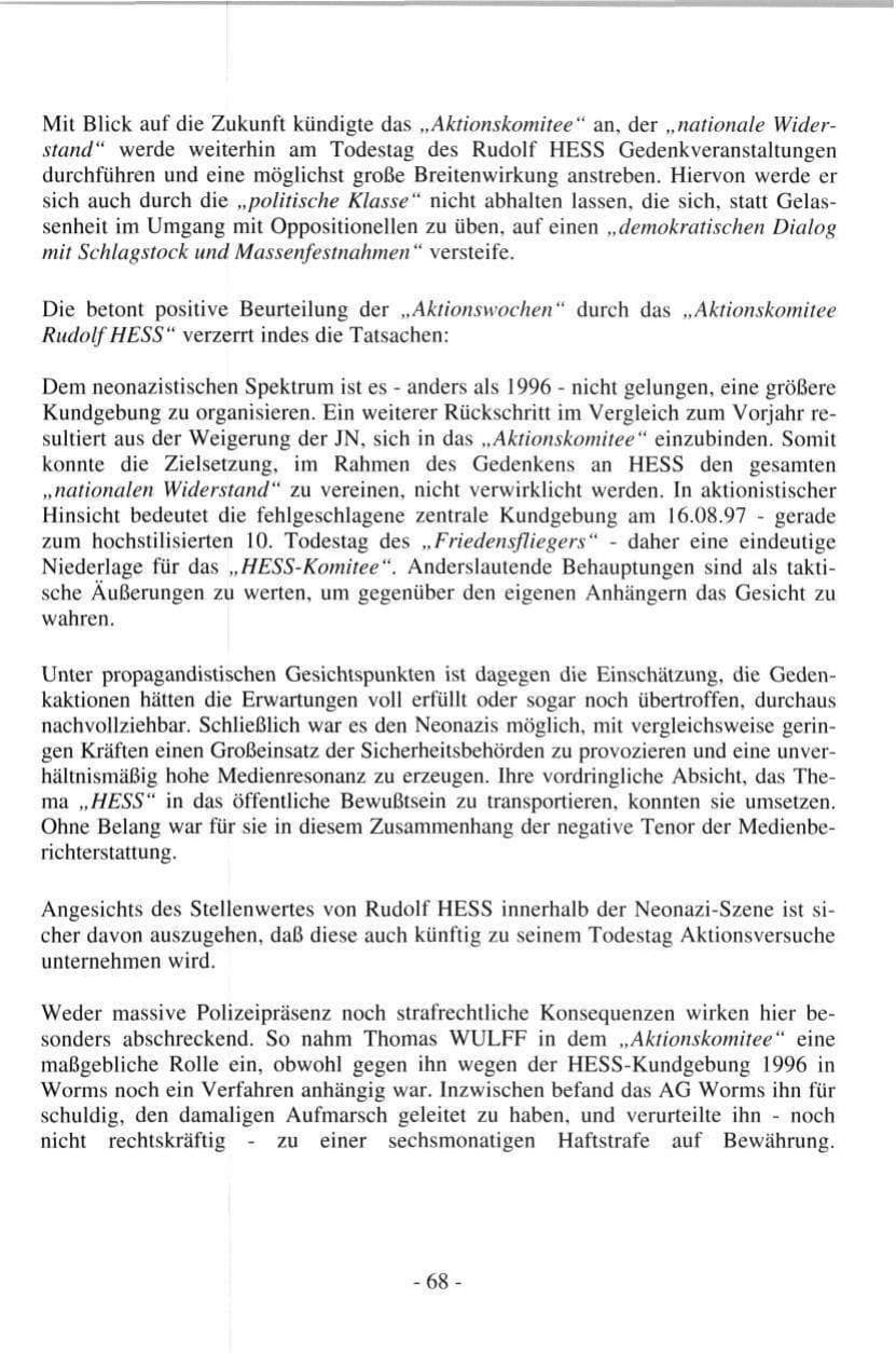 Seite 68 des Verfassungsschutzbericht 1997 Hamburg