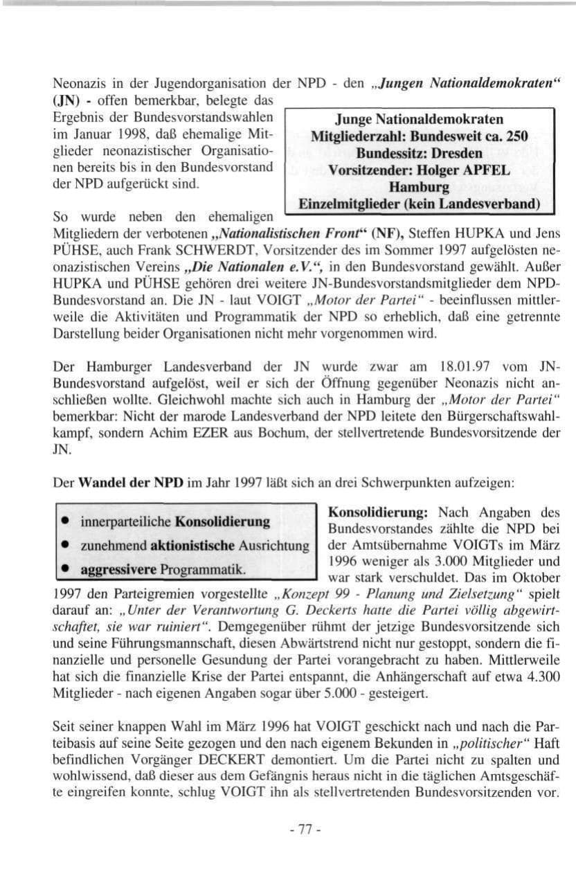 Seite 77 des Verfassungsschutzbericht 1997 Hamburg