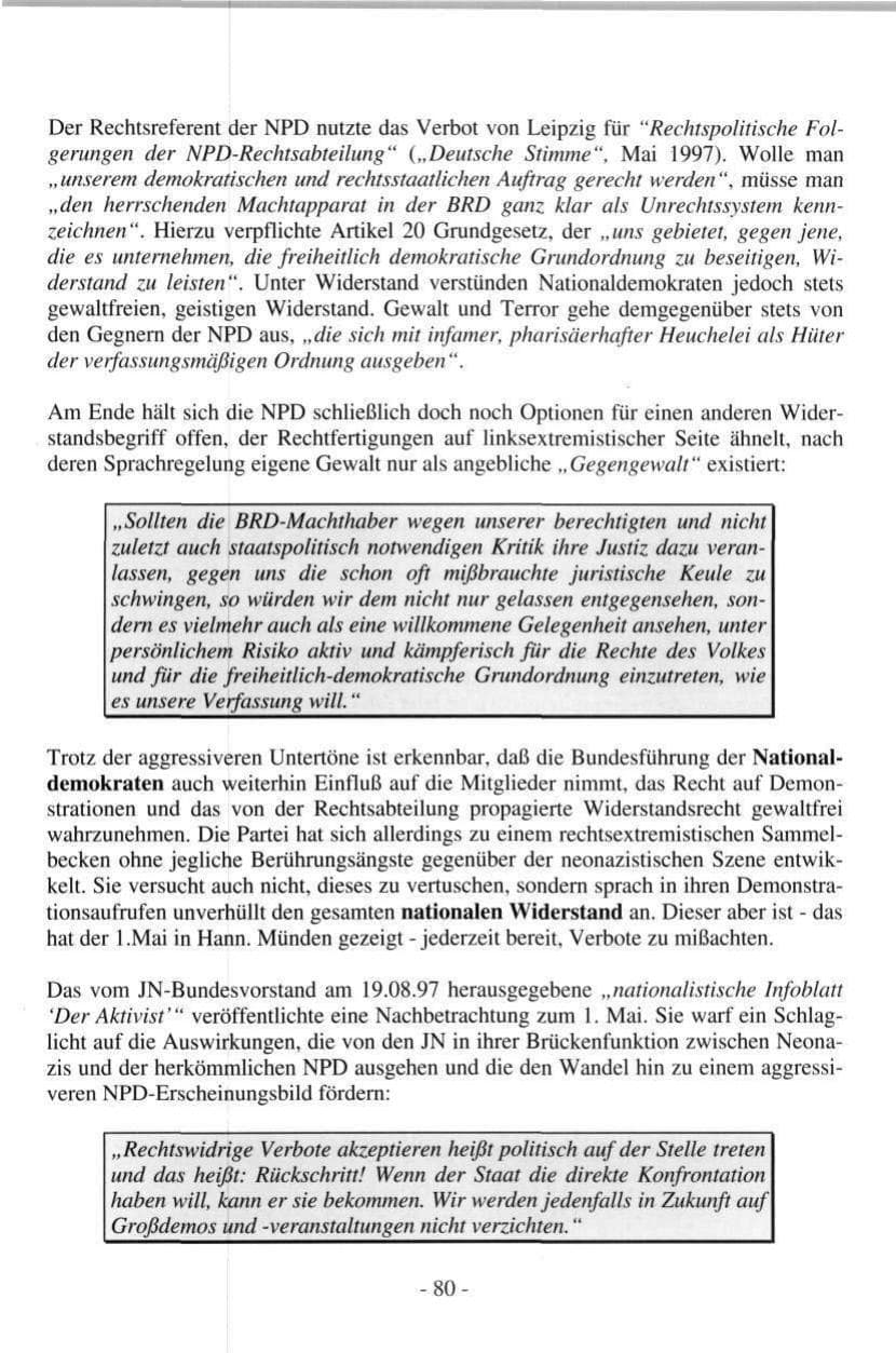 Seite 80 des Verfassungsschutzbericht 1997 Hamburg