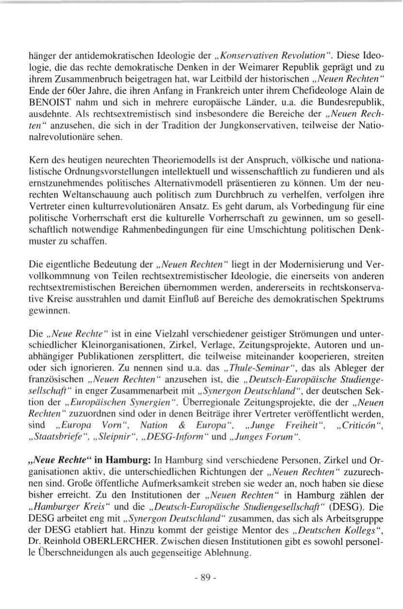 Seite 89 des Verfassungsschutzbericht 1997 Hamburg