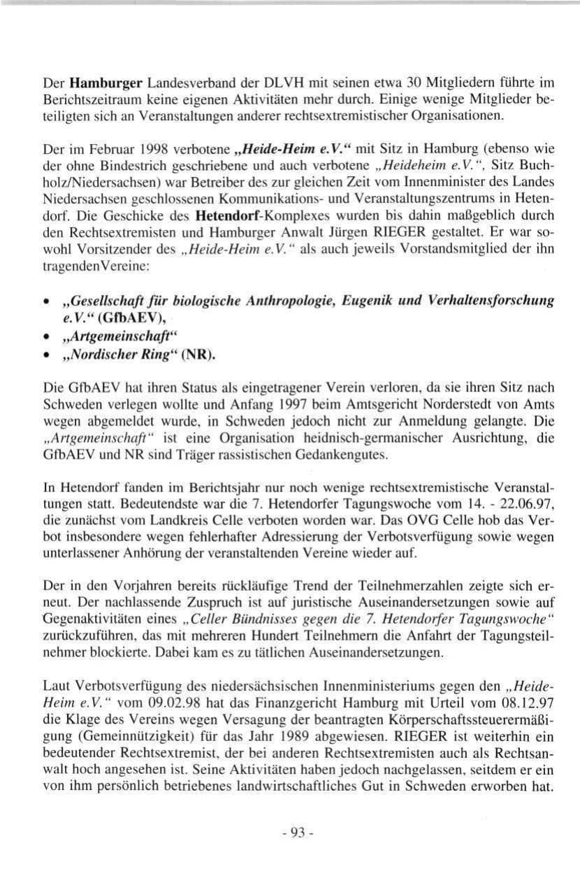 Seite 93 des Verfassungsschutzbericht 1997 Hamburg