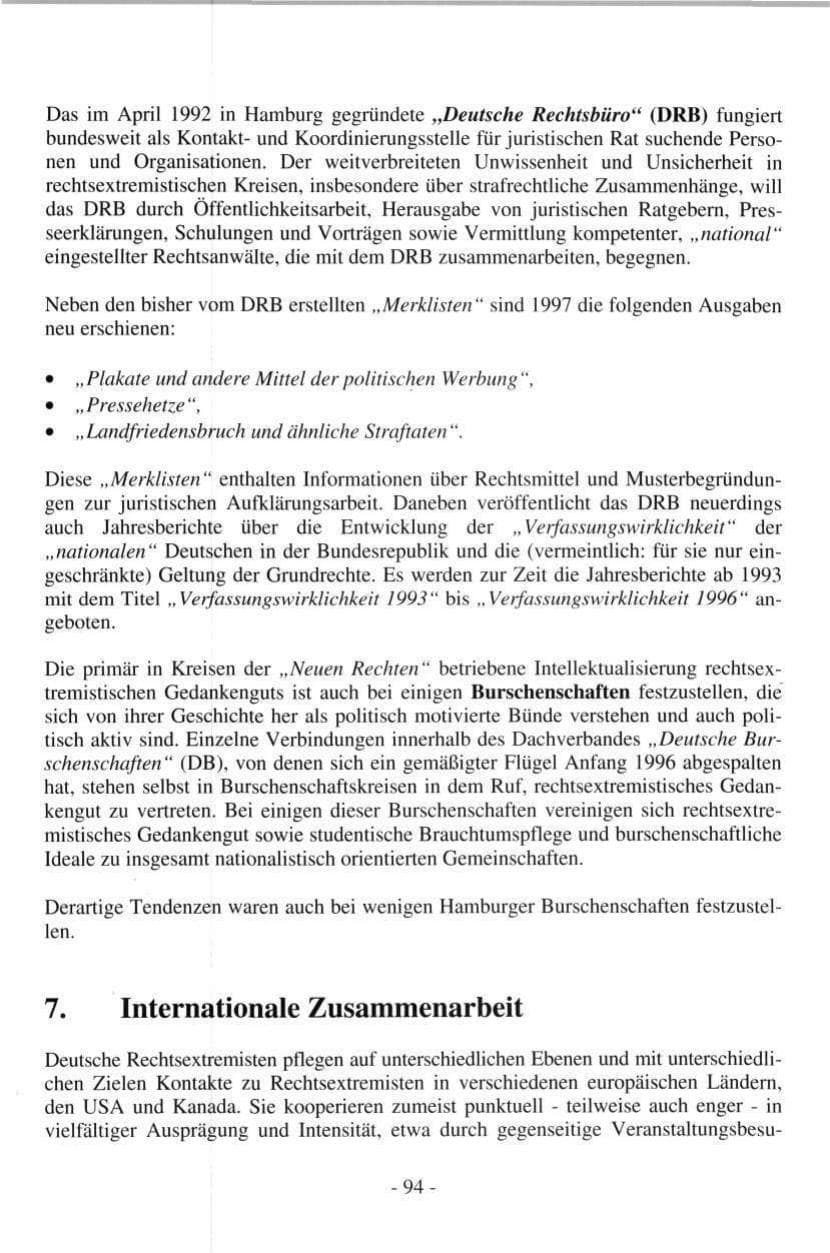 Seite 94 des Verfassungsschutzbericht 1997 Hamburg
