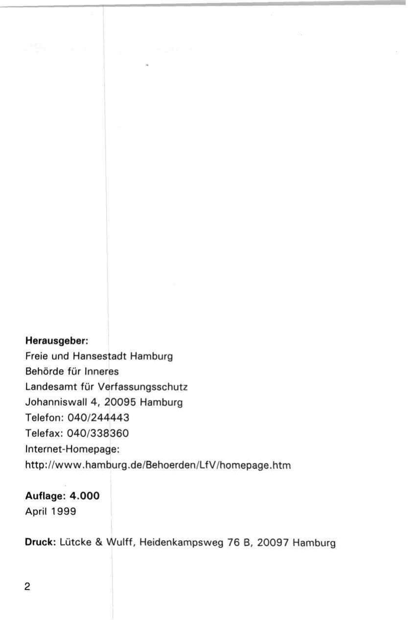 Seite 2 des Verfassungsschutzbericht 1998 Hamburg