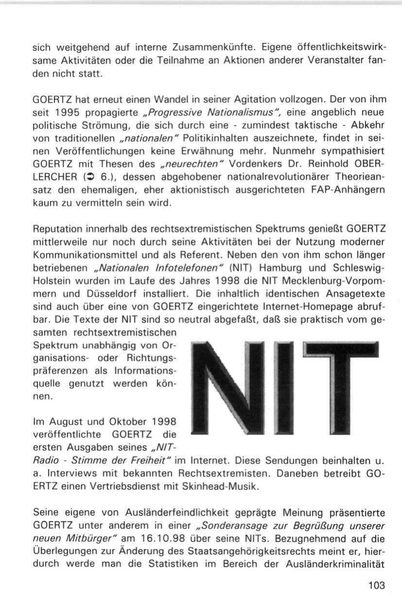Seite 103 des Verfassungsschutzbericht 1998 Hamburg