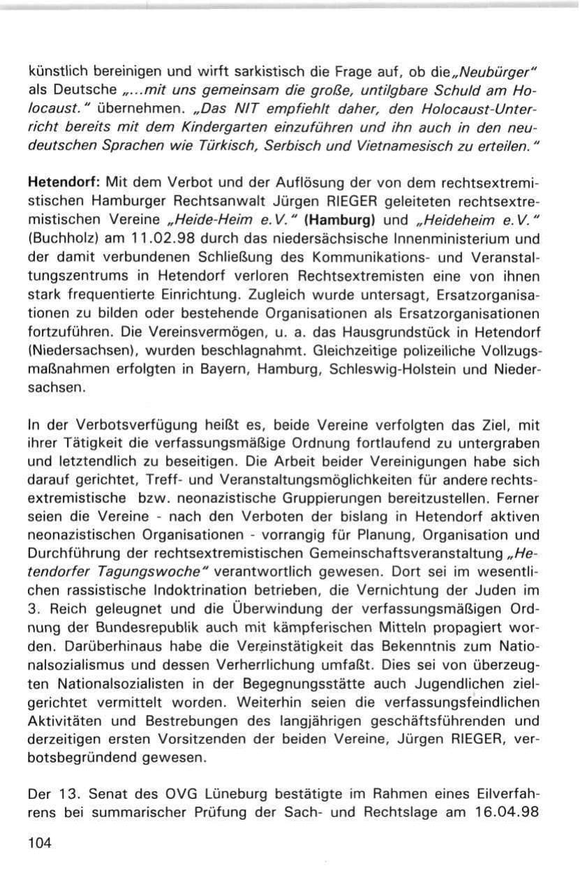 Seite 104 des Verfassungsschutzbericht 1998 Hamburg