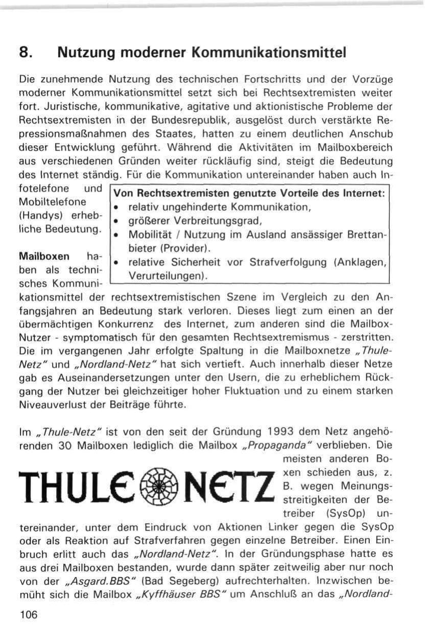 Seite 106 des Verfassungsschutzbericht 1998 Hamburg
