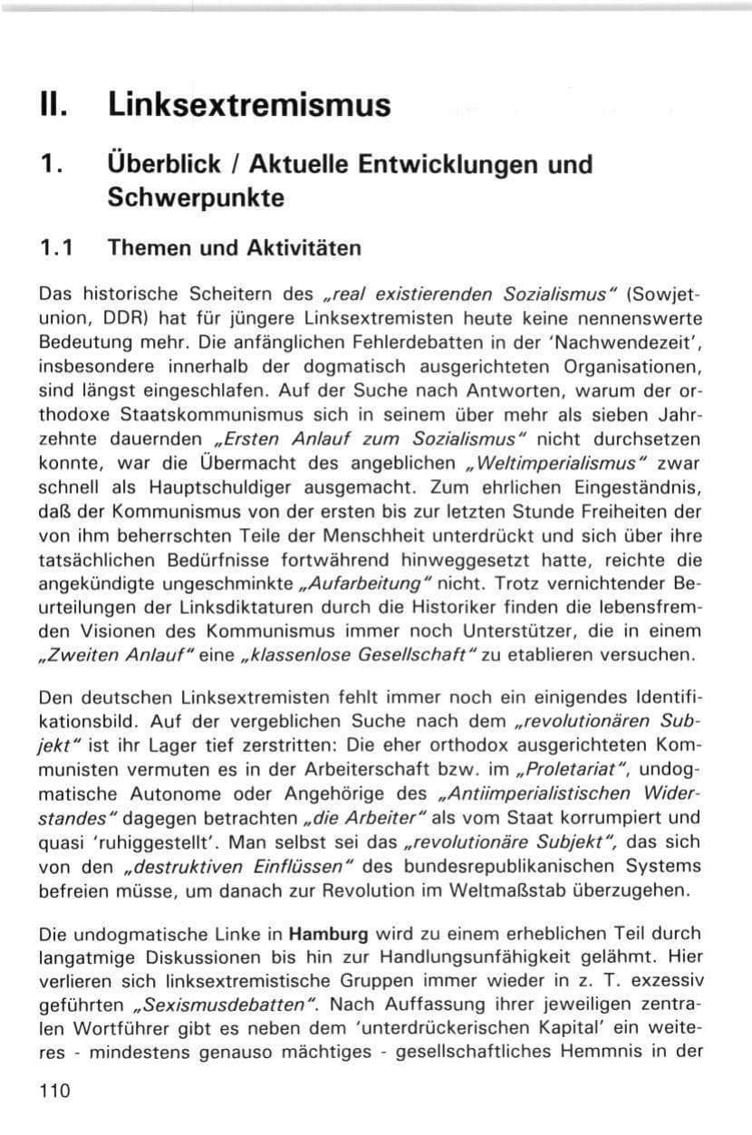 Seite 110 des Verfassungsschutzbericht 1998 Hamburg