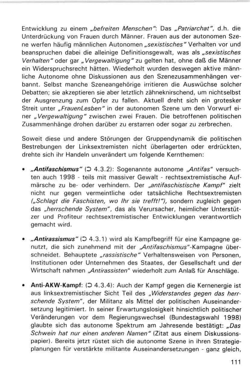 Seite 111 des Verfassungsschutzbericht 1998 Hamburg
