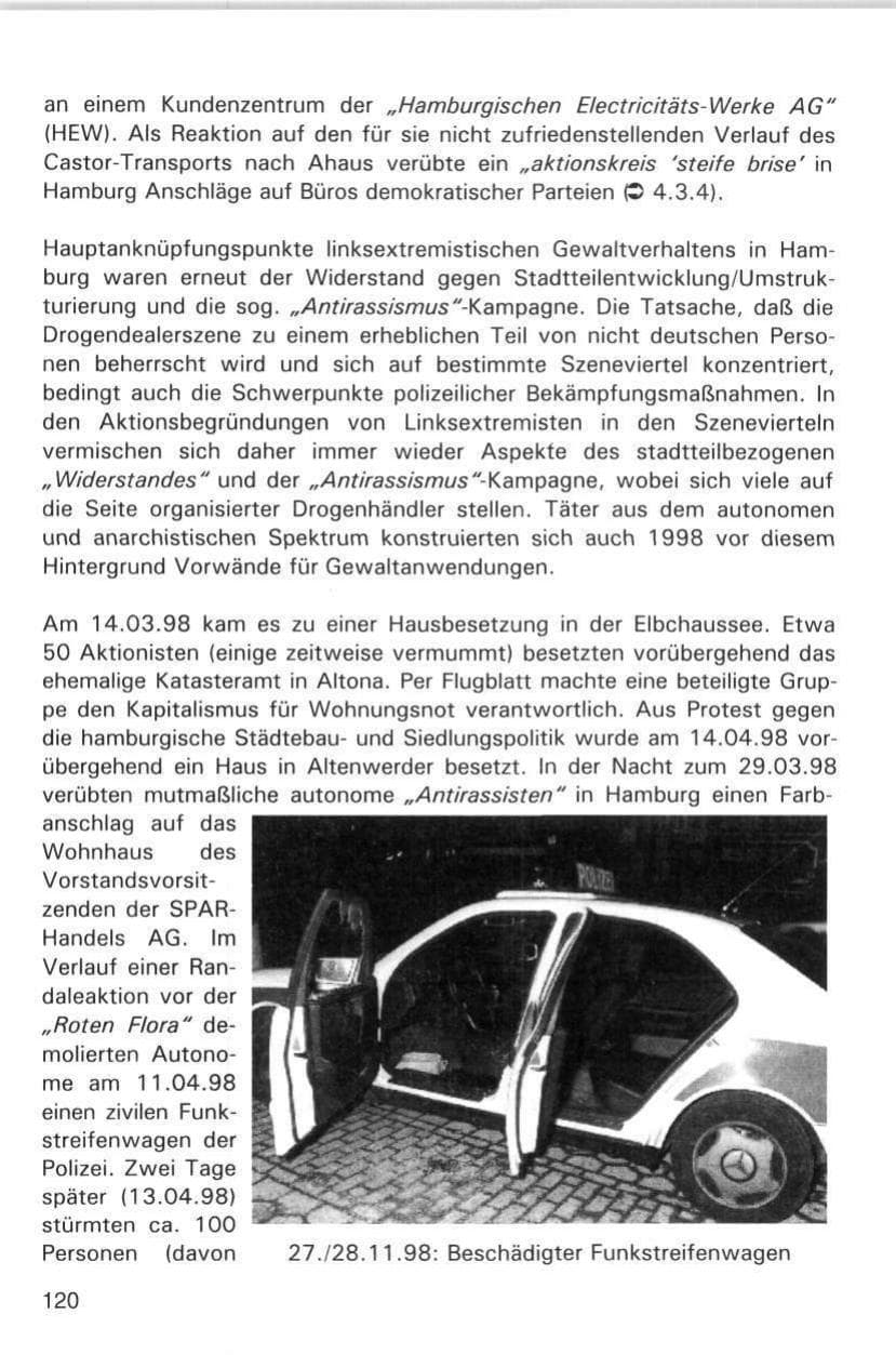 Seite 120 des Verfassungsschutzbericht 1998 Hamburg