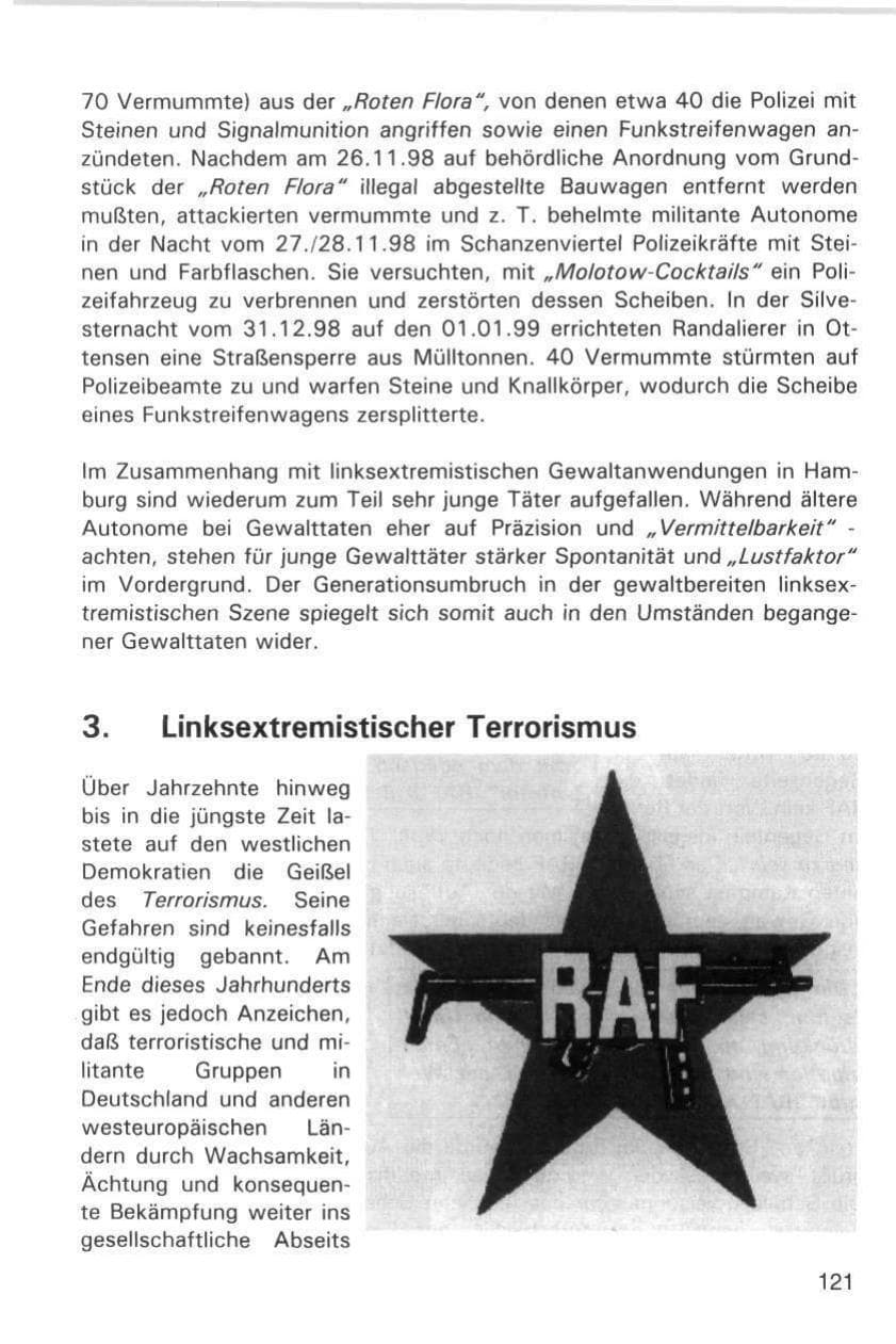 Seite 121 des Verfassungsschutzbericht 1998 Hamburg