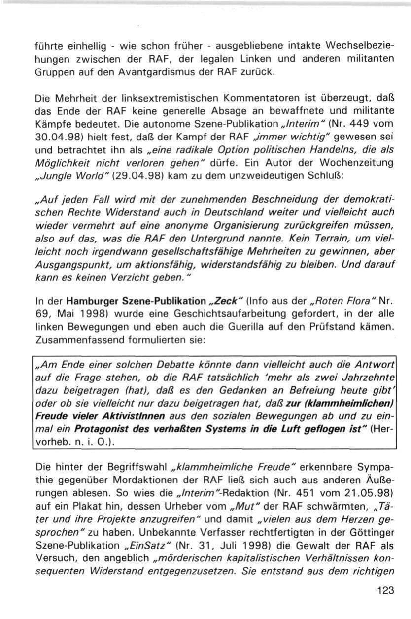 Seite 123 des Verfassungsschutzbericht 1998 Hamburg