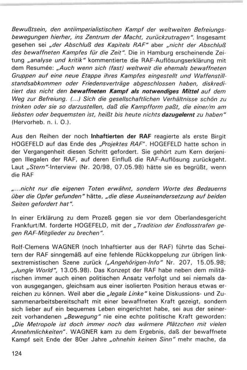 Seite 124 des Verfassungsschutzbericht 1998 Hamburg