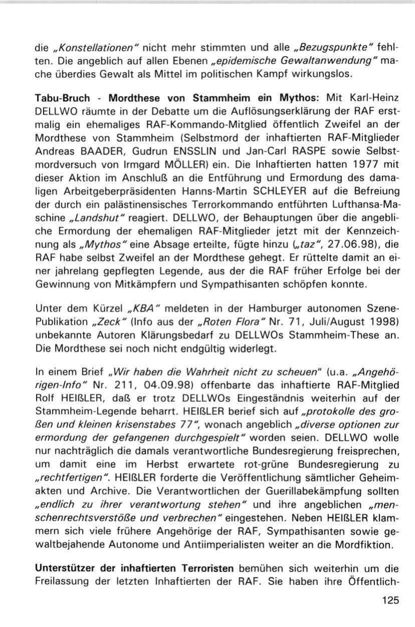 Seite 125 des Verfassungsschutzbericht 1998 Hamburg