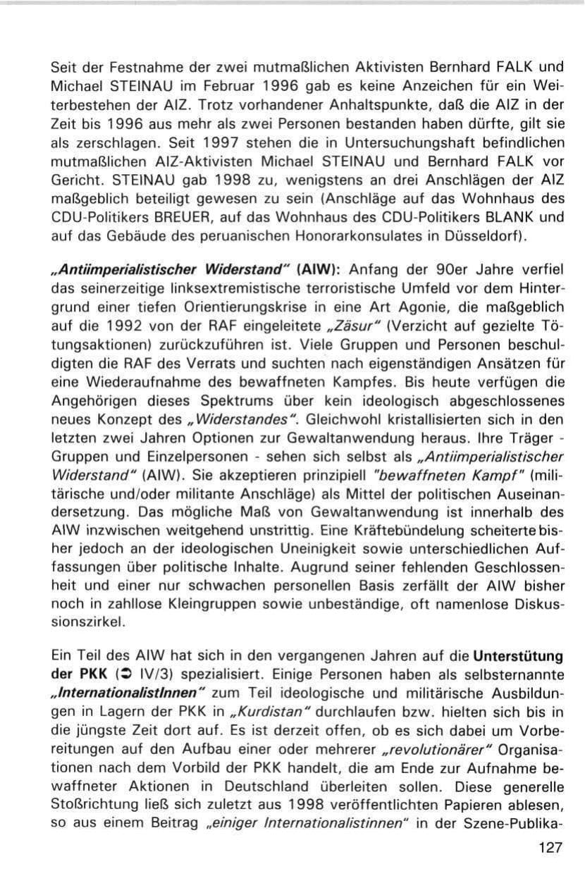 Seite 127 des Verfassungsschutzbericht 1998 Hamburg