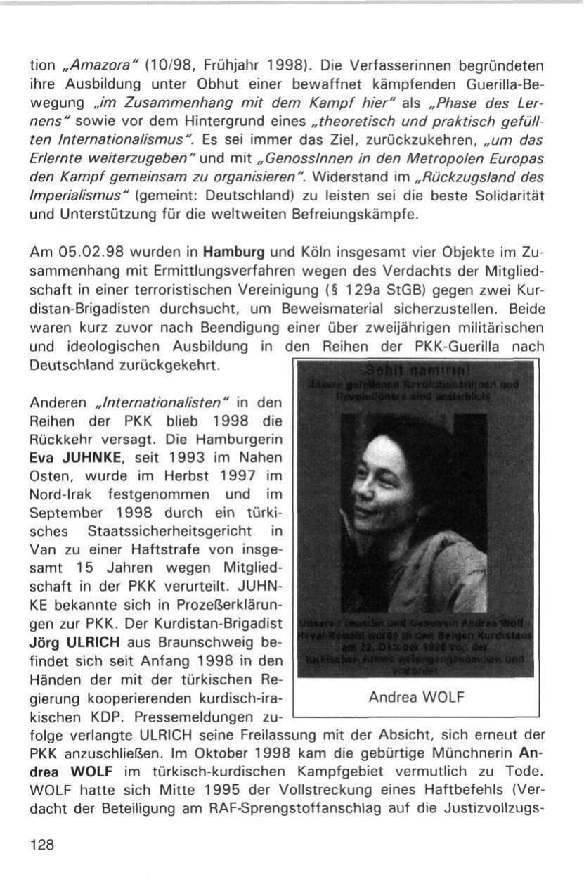 Seite 128 des Verfassungsschutzbericht 1998 Hamburg