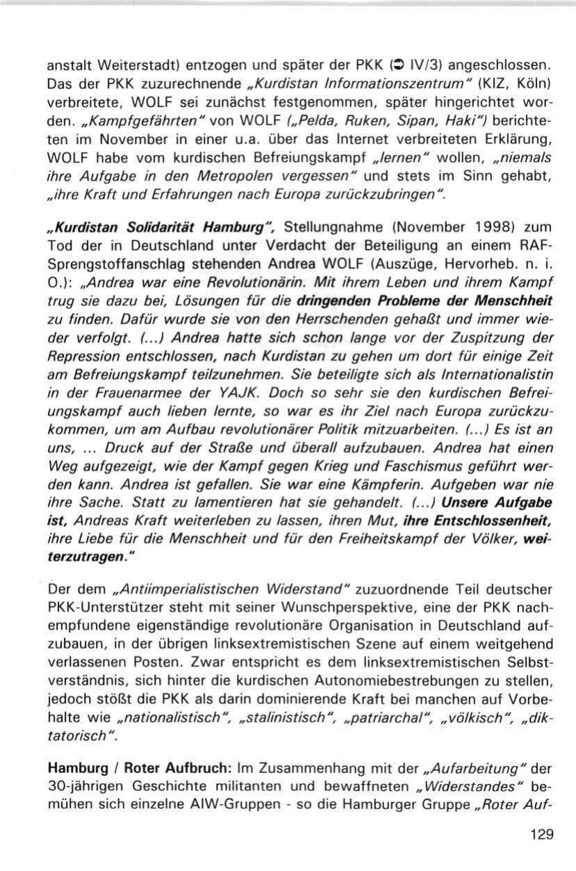Seite 129 des Verfassungsschutzbericht 1998 Hamburg