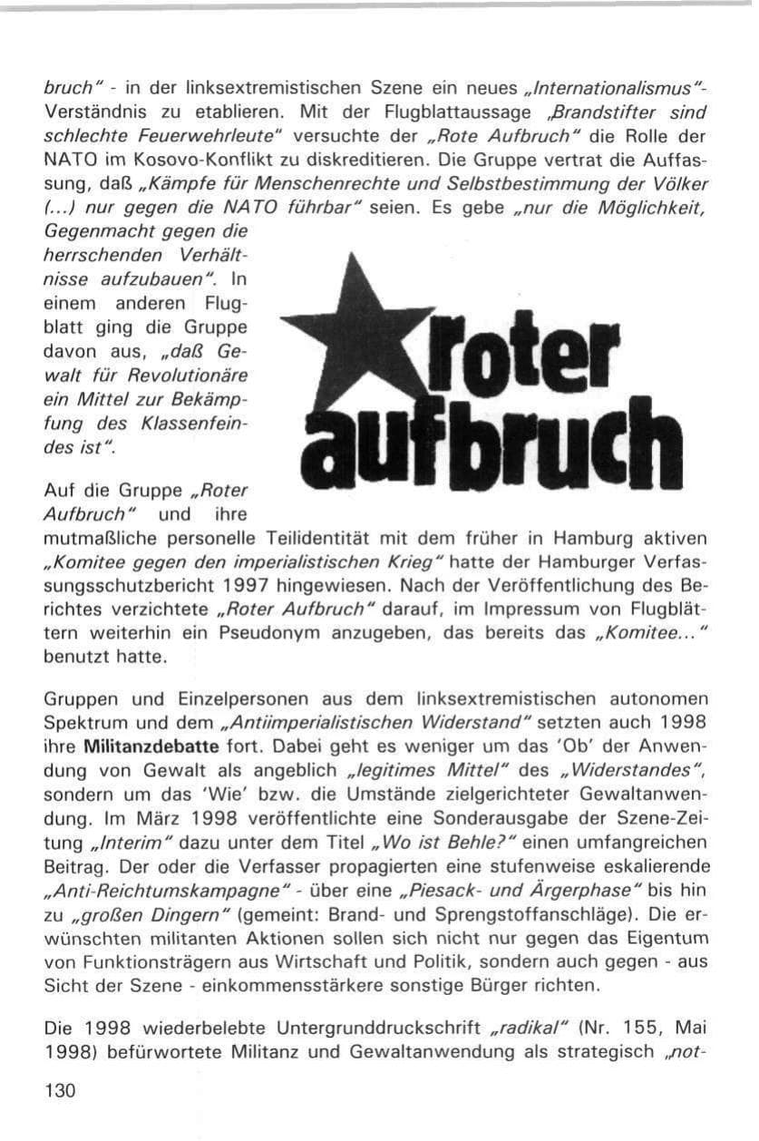 Seite 130 des Verfassungsschutzbericht 1998 Hamburg